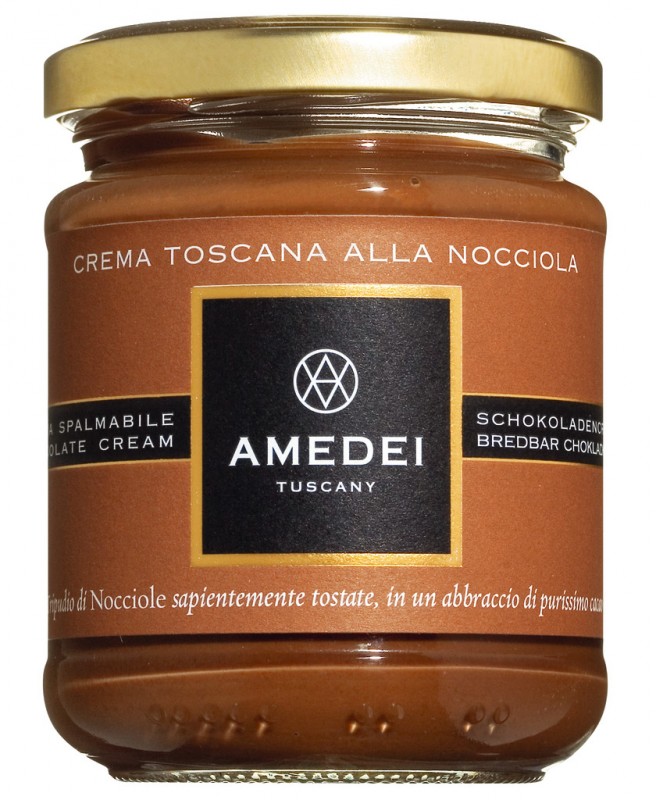 Schokoladenstreichcreme, Haselnuss, Crema toscana alla nocciola, Amedei - 200 g - Glas Schokoladenstreichcreme, Haselnuss, Crema toscana alla nocciola, Amedei - 200 g - Glas