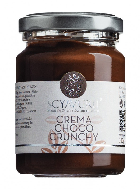 Crema Choco Crunchy, crème au chocolat sucré, croustillant, Scyavuru - 100g - Un verre