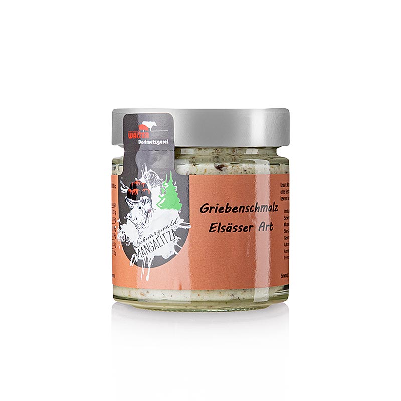 Griebenschmalz Alsatian style, from the Mangalitza wool pig - 140 g - Glass Griebenschmalz Alsatian style, from the Mangalitza wool pig - 140 g - Glass