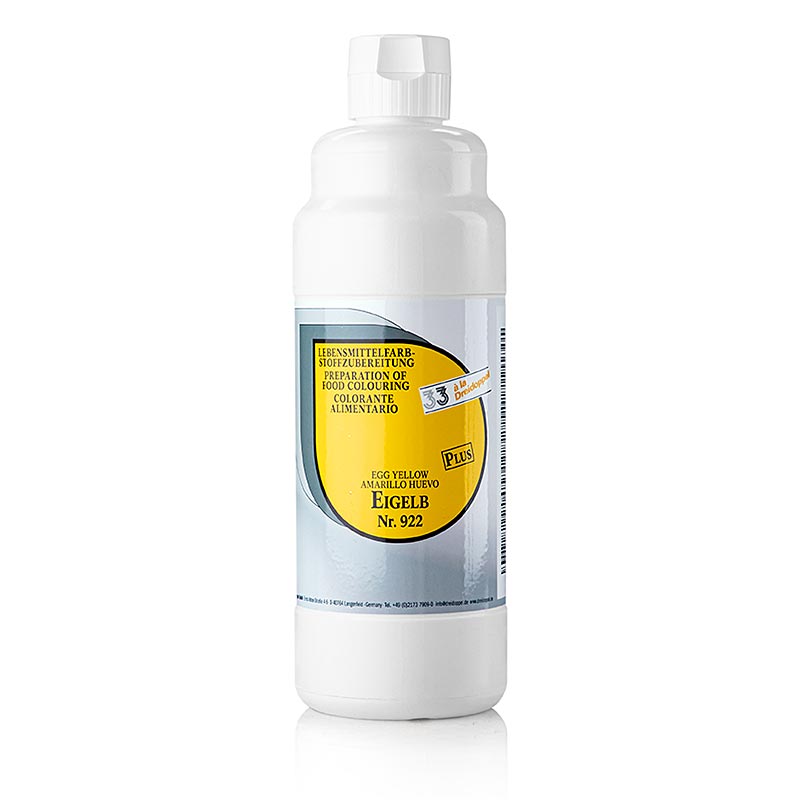 Colorant alimentaire liquide plus, jaune d`oeuf, 922, trois doubles - 1 litre - Bouteille PE
