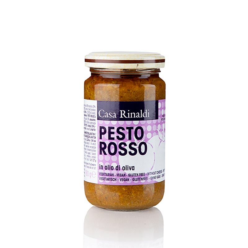 Pesto Rosso, tomatenpesto met olijfolie, vegan, Casa Rinaldi - 180 gram - Glas