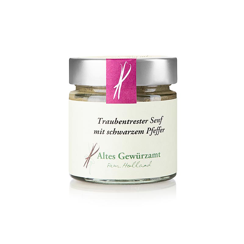 Altes Gewürzamt - Traubentrester Senf mit schwarzem Pfeffer, Gewürzsenf, Ingo Holland - 200 ml - Glas Altes Gewürzamt - Traubentrester Senf mit schwarzem Pfeffer, Gewürzsenf, Ingo Holland - 200 ml - Glas