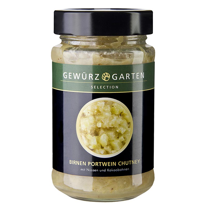 Gewürzgarten Birnen Portwein Chutney, mit Nüssen, Ingwer und Kakaobohnen - 225 ml - Glas