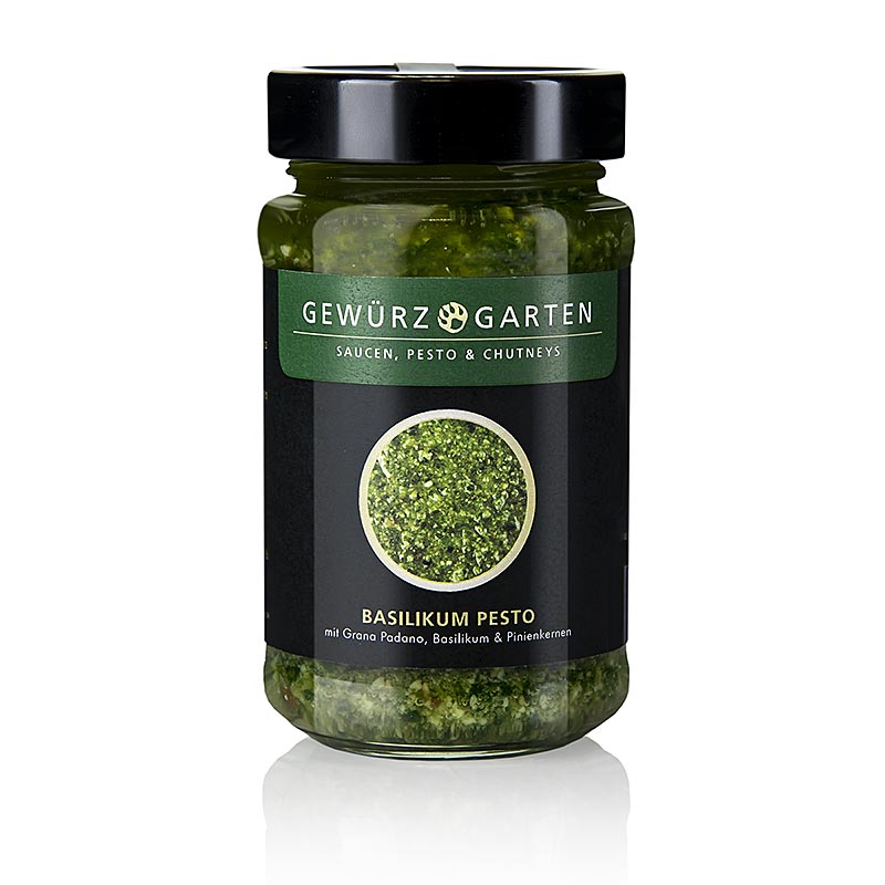 Gewürzgarten Basilikum Pesto, mit Basilikum, Pinienkernen, Grana Padano - 225 ml - Glas