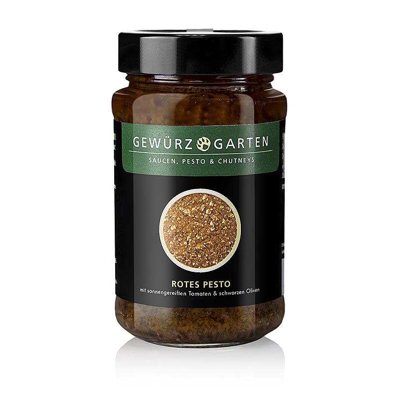 Gewürzgarten Rotes Pesto, mit sonnengereiften Tomaten und schwarzen Oliven - 225 ml - Glas