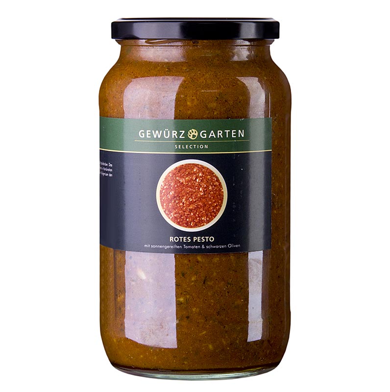 Gewürzgarten Rotes Pesto, mit sonnengereiften Tomaten und schwarzen Oliven - 900 ml - Glas