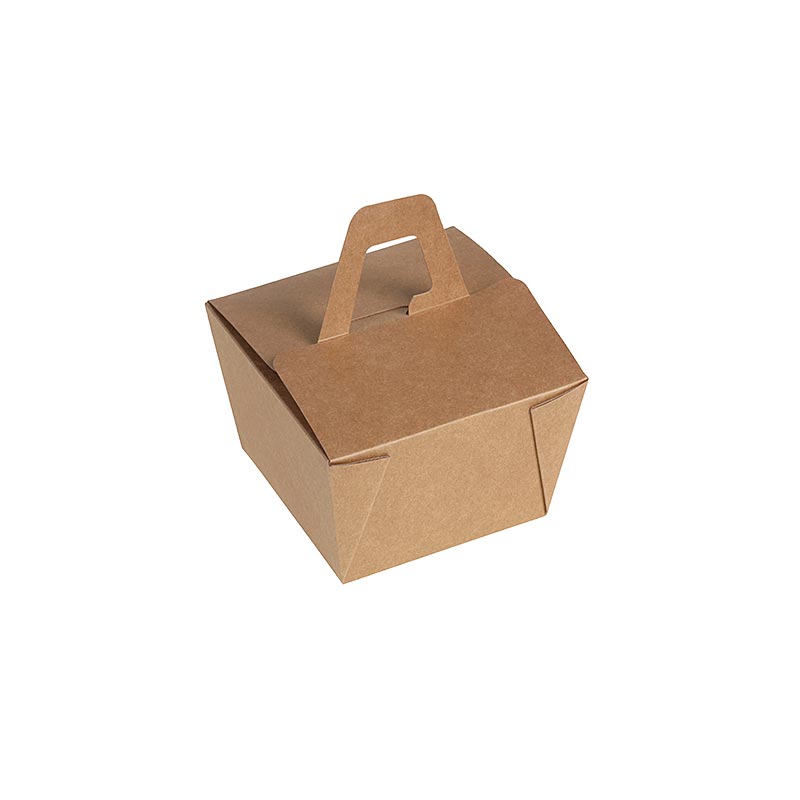 Boîte à emporter Naturesse jetable, avec anse, kraft/PLA, 9x9x6.5cm, 500ml - 450 pièces - carton