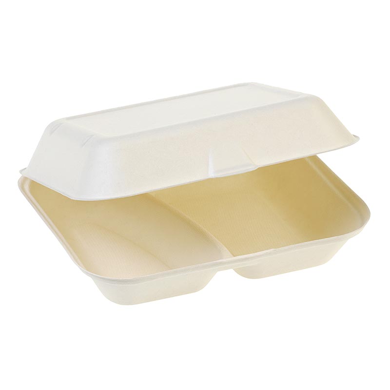 Einweg Naturesse Food Box, Klappdeckel, 23,5x19,5x7,4cm, Zuckerrohr - 250 Stück - Karton