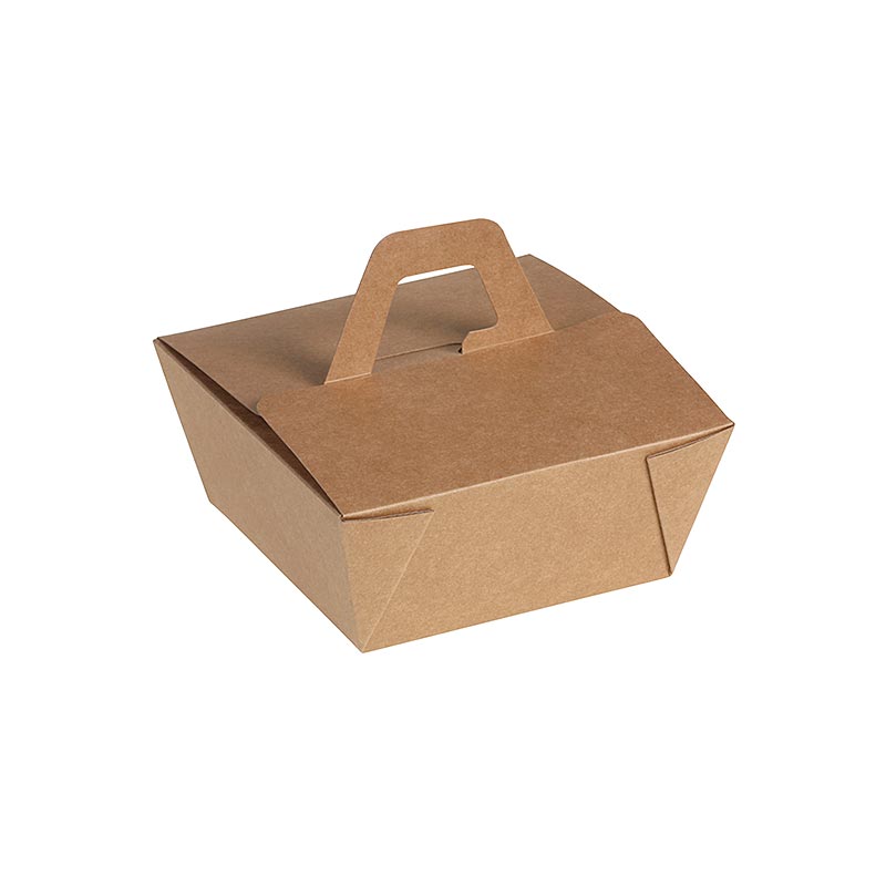 Einweg Naturesse Take Away Box, mit Henkel, Kraft/PLA, 12x12x6,5cm, 900ml - 200 St - Karton