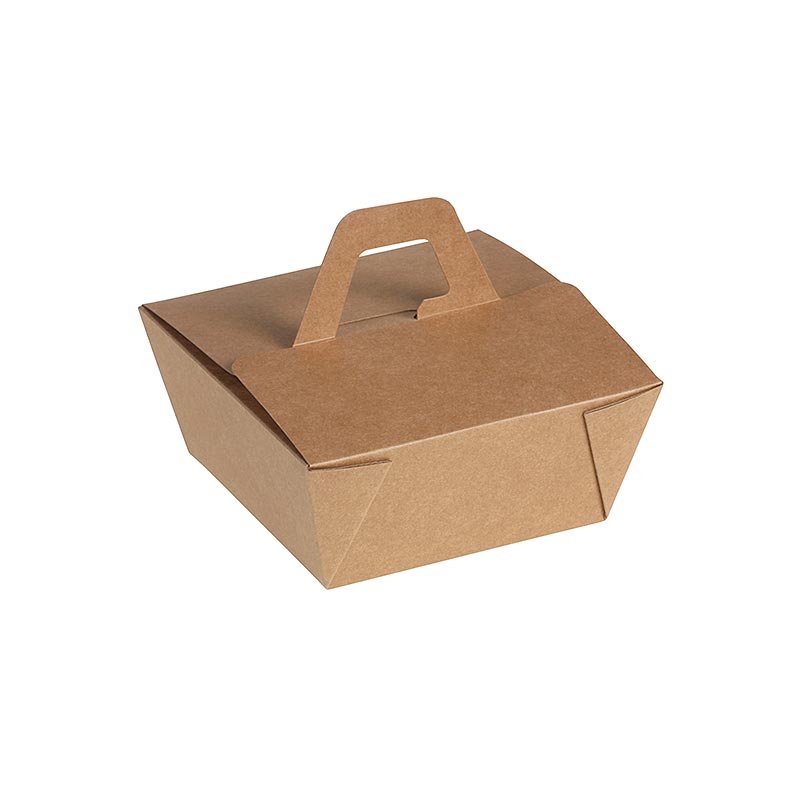 Einweg Naturesse Take Away Box, mit Henkel, Kraft / PLA, 12x12x6,5cm, 900ml - 200 Stück - Karton