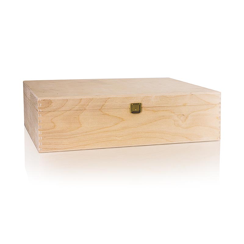 Wijn geschenkverpakking houten kist met scharnierend deksel, 3er, 370x258x98mm - 1 stuk - doos