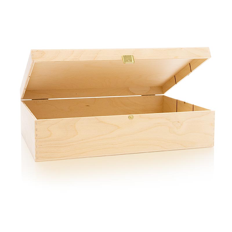 Wijn geschenkverpakking houten kist met scharnierend deksel, 3er, 370x258x98mm - 1 stuk - doos