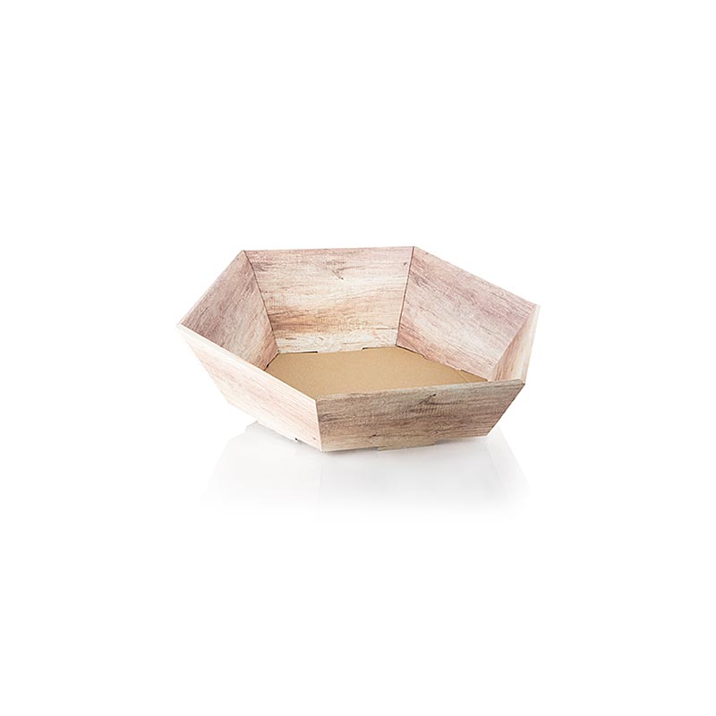 Gift basket, hexagonal, wood, -small-, 290x270x60/105 - 1 pc - loose