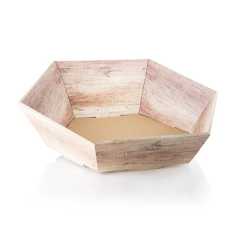 Gift basket, hexagonal, wood, -large-, 465x415x90/155mm - 1 pc - loose