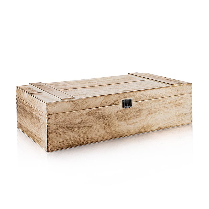 Weinpräsentkarton Holzkiste geflämmt, 2er Präsentkarton, 370x185x98mm - 1 Stück - Lose