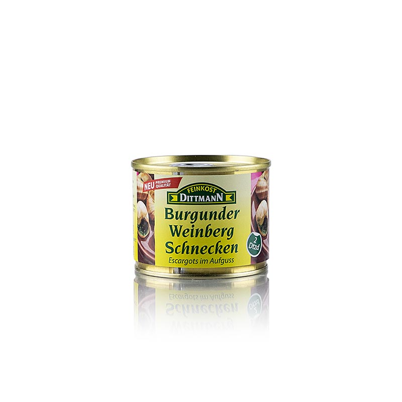 Weinbergschnecken (Helix Pomatia), 2 Dutzend, groß, Feinkost Dittmann - 200 g - Dose Weinbergschnecken (Helix Pomatia), 2 Dutzend, groß, Feinkost Dittmann - 200 g - Dose