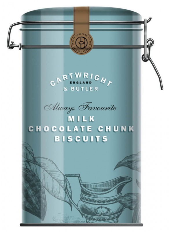 Biscuit with milk chocolate pieces, tin, chocolate chunk biscuit, tin, cartwright and butler - 200 g - can