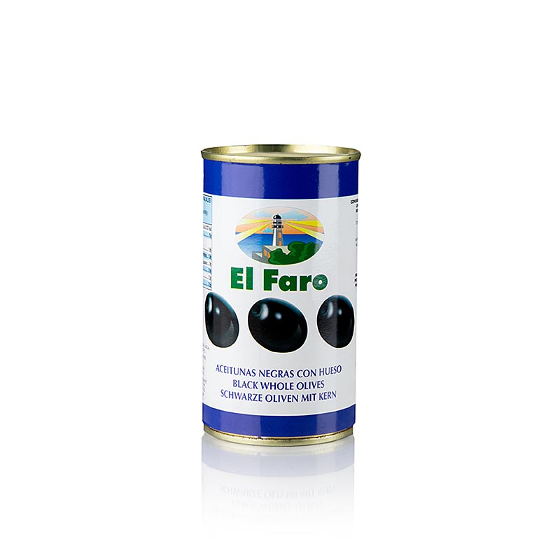 Schwarze Oliven, mit Kern, geschwärzt, in Lake, El Faro - 350 g - Dose