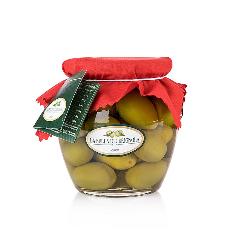 Kæmpe grønne oliven, med pit, Bella di Cerignola, i søen - 580 g - Glas