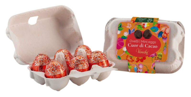 Small mini eggs cardboard pack, Ostereier gefüllt mit Kakao-u.Milchcreme, sortiert, Venchi - 12 x 65 g - Display