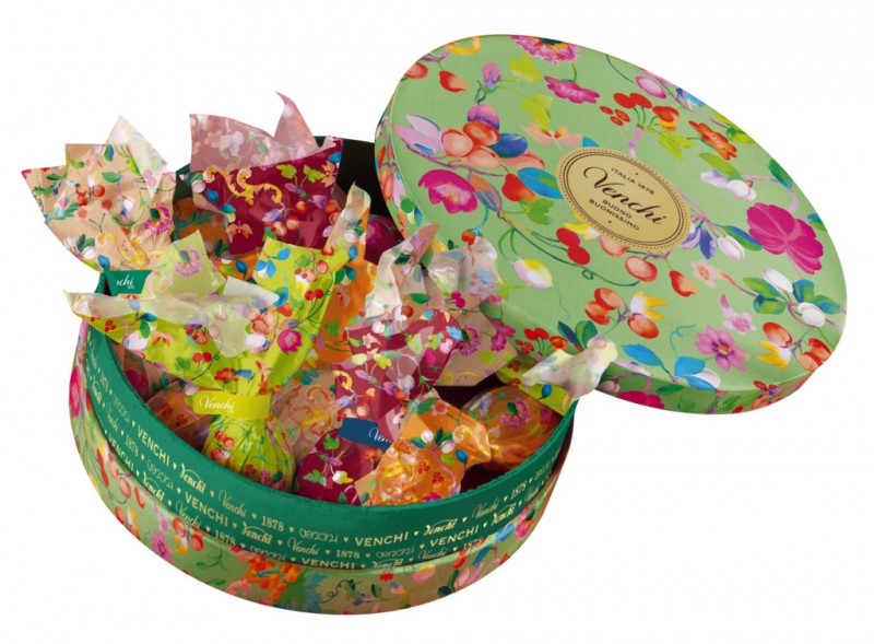 Small Hamper - Bloemblaadjes collectie, chocolade ei mix met noten, geschenkblik, Venchi - 200 gram - kan