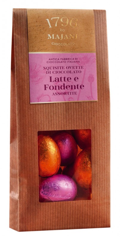 Sacchettini Maxiovette, Milch- u. Zartbitterschokoladeneier, gefüllt, Majani - 155 g - Beutel
