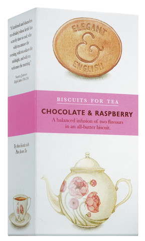 Elegant & English Raspberries + Dark Chocolate, Butterkekse mit Himbeeren & Zartbitterschokolade, Artisan Biscuits - 125 g - Packung