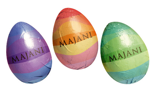 Maxi tre cioccolati sfuso, milk chocolate eggs with dark chocolate + cream filling, Majani - 2 x 500g - kg