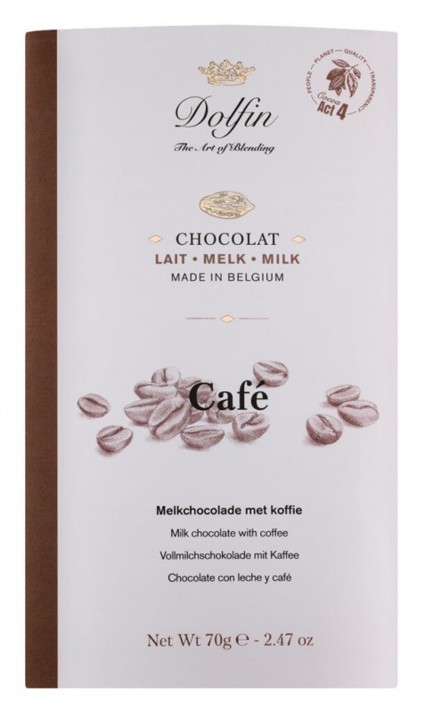 Tablette, Chocolat lait, Cafe, Vollmilchschokolade mit Kaffee, Dolfin - 70 g - Stück