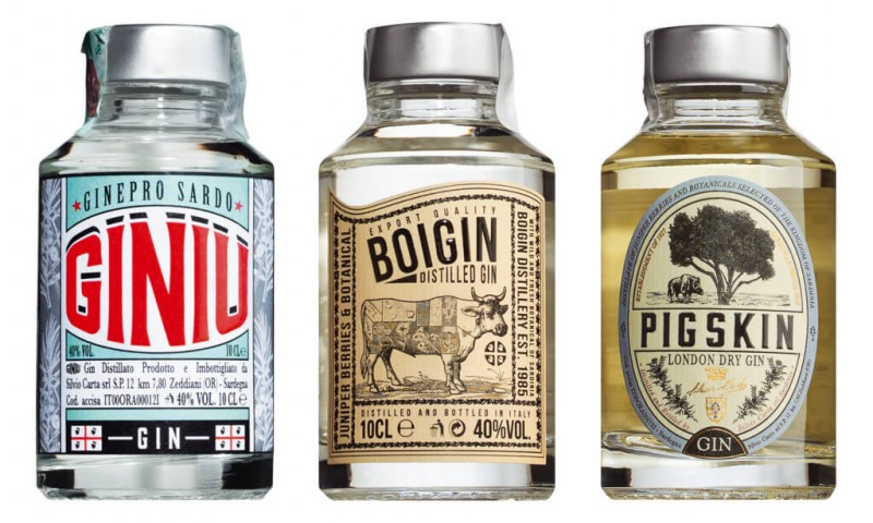 Mignon Set GIN SARDO, set de 3 gin composé de Pigskin, Giniu, Boigin, Silvio Carta - 3x0.1L - ensemble