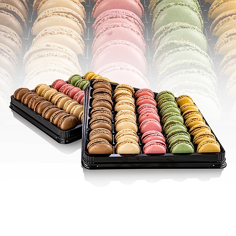 Melange de macarons, fourres, Ø 3,5 cm, 5 varietes, 70 pieces de 12 g chacune - 840g - Papier carton