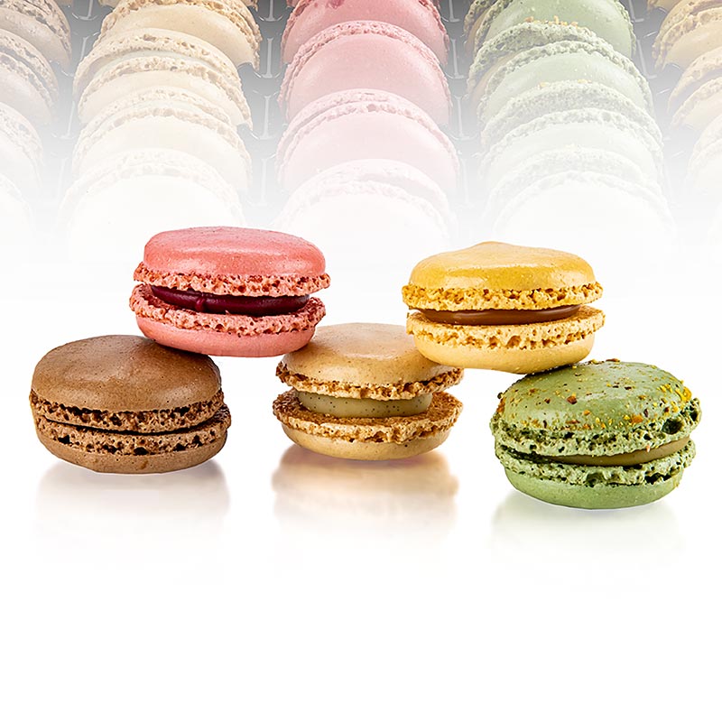 Macarons mix, filled, Ø 3.5cm, 5 types, 70 pieces a 12g - 840g - carton