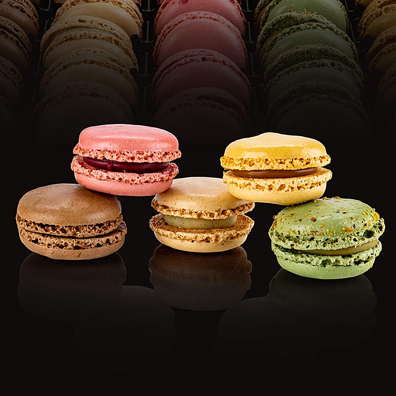 Macarons mix, filled, Ø 3.5cm, 5 types, 70 pieces a 12g - 840g - carton