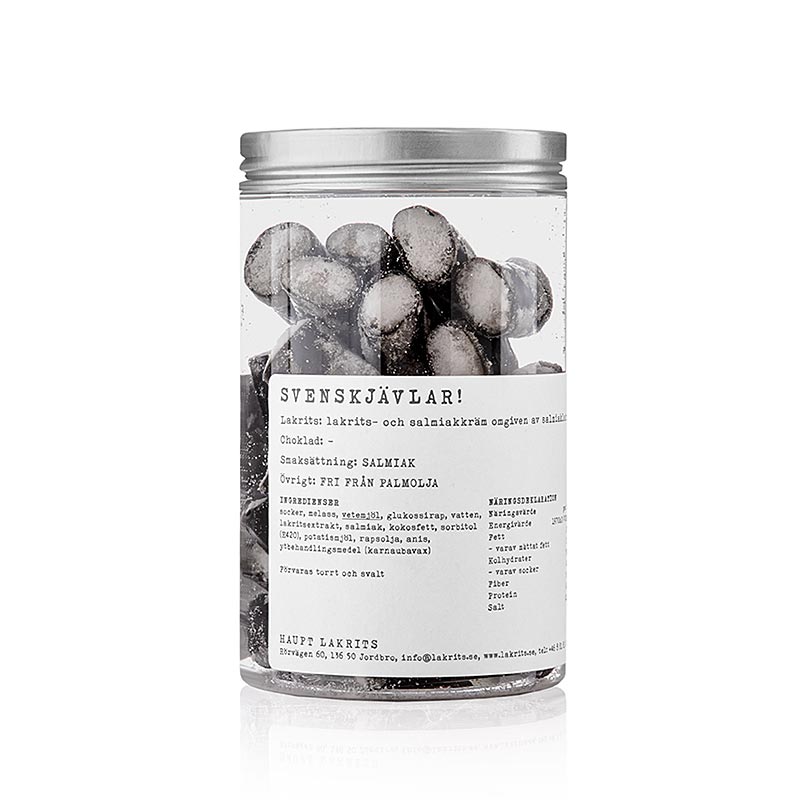 Main liquorice Svenskjävlar, extremely salty with a soft filling, Sweden - 250 g - PE can