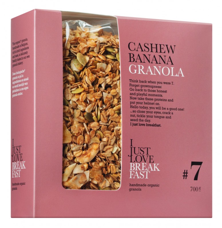 Nr. 7 Cashew Banana Granola, organic, Big Pack, Knuspermüsli mit Cashewkernen + Bananenchips, Bio, I Just Love Breakfast - 700 g - Beutel Nr. 7 Cashew Banana Granola, organic, Big Pack, Knuspermüsli mit Cashewkernen + Bananenchips, Bio, I Just Love Breakfast - 700 g - Beutel