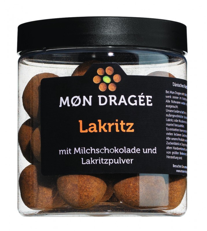 Liquorice with milk chocolate and liquorice powder, Lakritz in Vollmilchschokolade m.Lakritzpulver, MØn Dragee - 150 g - Stück