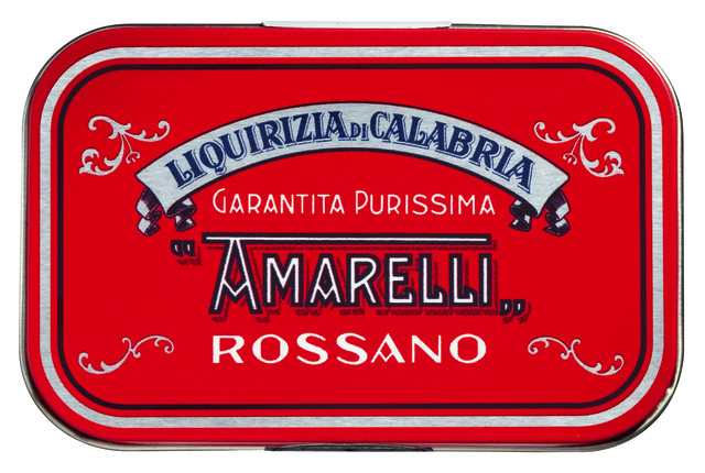 Liquirizia lattina rossa, pur in kleinen Stücken, Lakritzpastillen rote Dose, Amarelli - 12 x 40 g - Display Liquirizia lattina rossa, pur in kleinen Stücken, Lakritzpastillen rote Dose, Amarelli - 12 x 40 g - Display