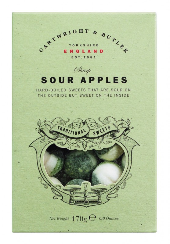 Sour Apple Sweets, Saure Apfel Bonbons, Cartwright & Butler - 170 g - Packung Sour Apple Sweets, Saure Apfel Bonbons, Cartwright & Butler - 170 g - Packung