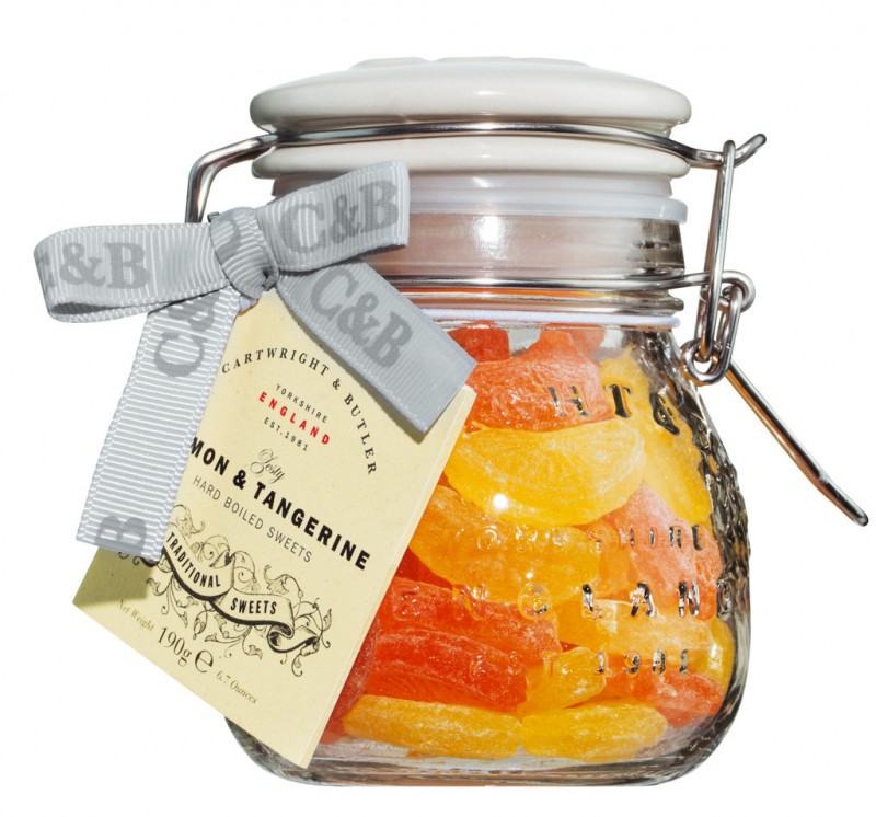 Lemon + Tangerine Sweets, Zitronen + Mandarinen Bonbons, Cartwright & Butler - 190 g - Glas Lemon + Tangerine Sweets, Zitronen + Mandarinen Bonbons, Cartwright & Butler - 190 g - Glas