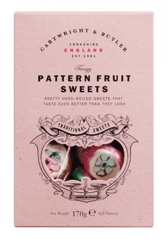 Pattern Fruit Sweets, Box, Fruchtbonbons in Geschenkpackung, Cartwright & Butler - 170 g - Packung Pattern Fruit Sweets, Box, Fruchtbonbons in Geschenkpackung, Cartwright & Butler - 170 g - Packung