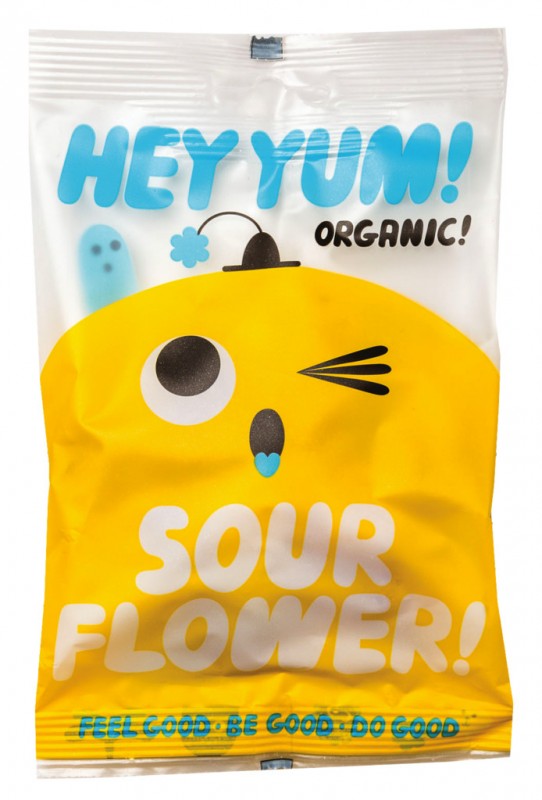 Sour Flower, Bio, Fruchtgummi sauer, Bio, Hey Yum! - 10 x 100 g - Display