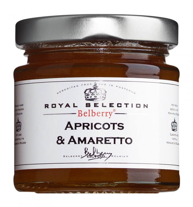 Abricots et Amaretto Lux Preserve, confiture d`abricots a l`Amaretto, Belberry - 130g - Verre Abricots et Amaretto Lux Preserve, confiture d`abricots a l`Amaretto, Belberry - 130g - Verre