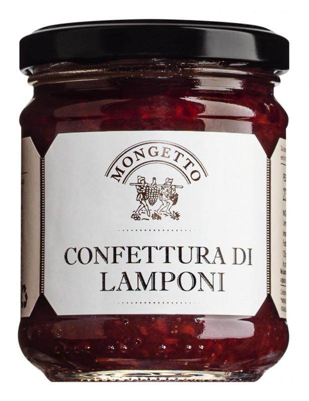 Confettura di lamponi, hindbærsyltetøj, mongetto - 230 g - Glas