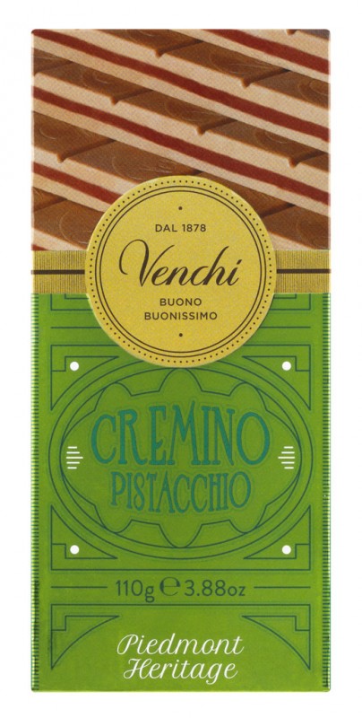 Barre cremino pistache, chocolat pistache Gianduia, légèrement salé, Venchi - 110g - pièce