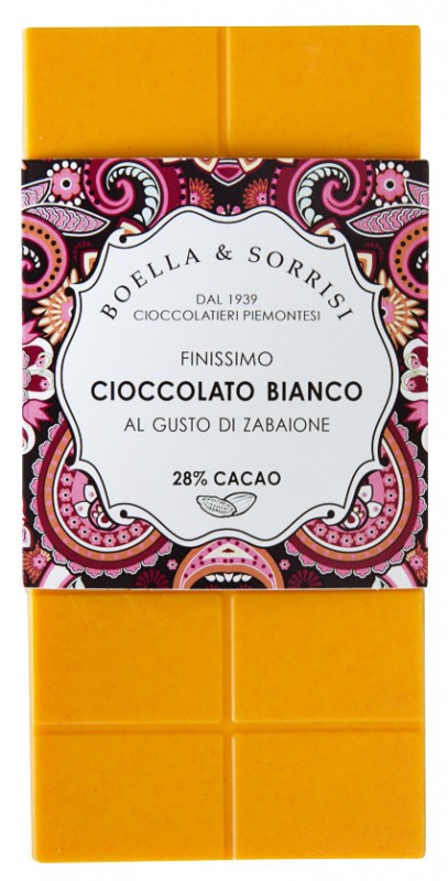 Cioccolato bianco al gusto zabaione, hvid chokolade med zabaione smag, Boella + Sorrisi - 100 g - stykke