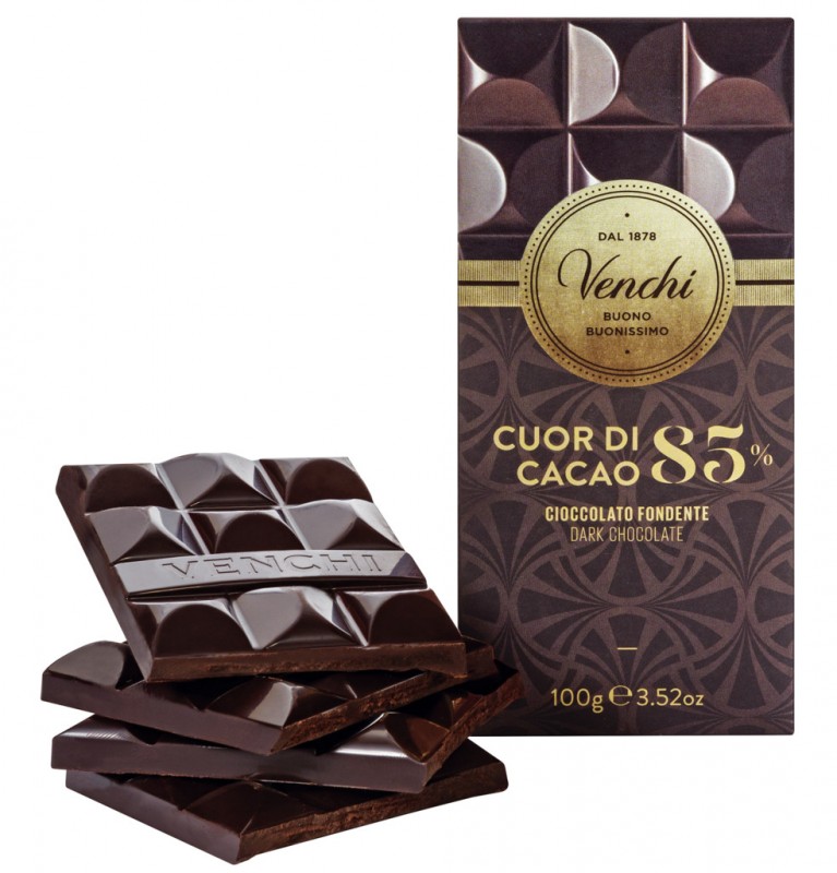 Tablette de Chocolat Noir 85%, Chocolat Extra Noir 85%, Venchi - 100g - pièce