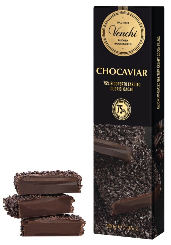 Chocoviar Bar, Zartbitterschokolade mit Schokoladencreme, Venchi - 200 g - Stück