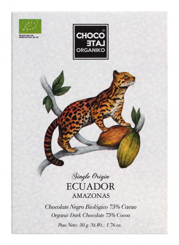 Origine Equateur, 75% Cacao, Biologique, Chocolat Noir 75%, Chocolat Orgániko - 50 grammes - pièce