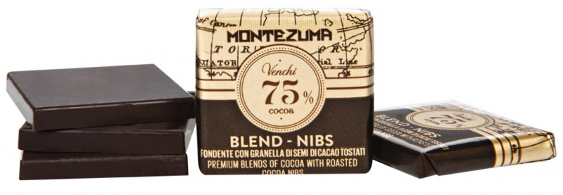 Grandblend Montezuma nibs 75%, sfuso, pure chocolade 75% met cacao nibs, Venchi - 1000g - kg