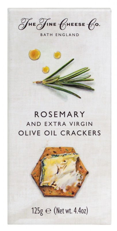 Rosemary & Extra Virgin Olive Oil Crackers, Cracker für Käse mit Rosmarin & Olivenöl, The Fine Cheese Company - 125 g - Packung